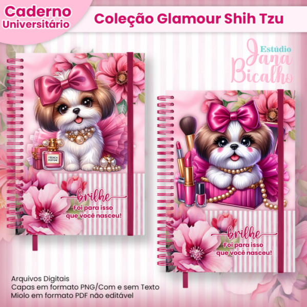 Caderno Universitário Coleção Glamour Shih Tzu Pink 12 em 1