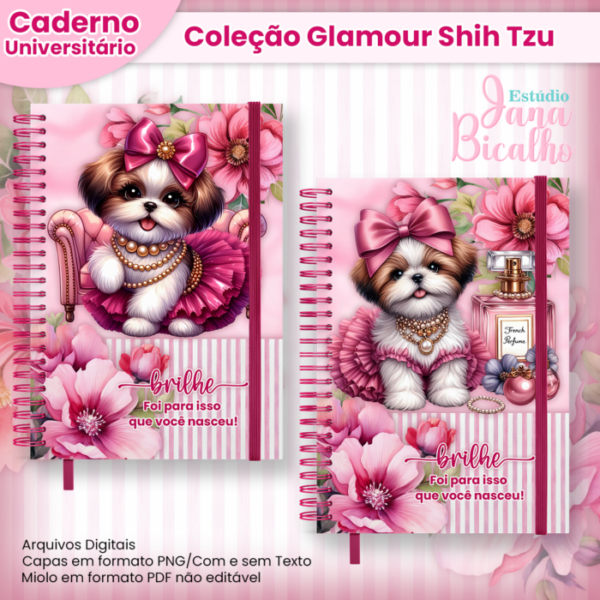 Caderno Universitário Coleção Glamour Shih Tzu Pink 12 em 1 - Image 3