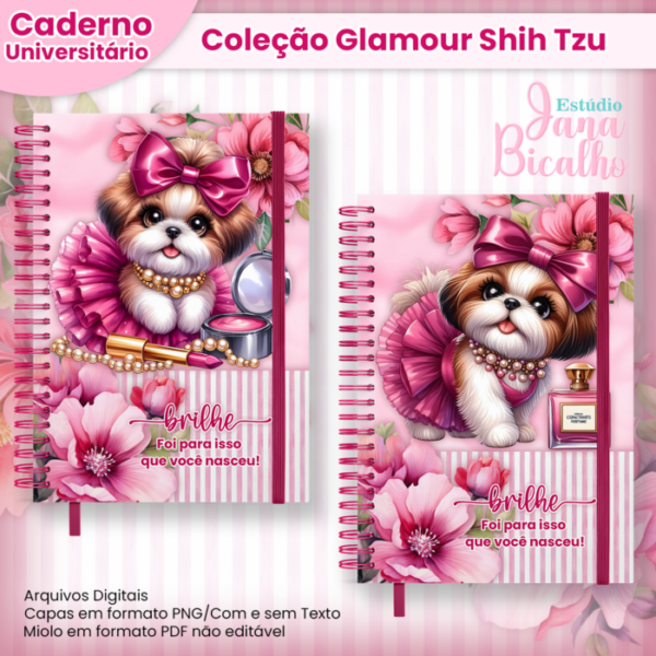 Caderno Universitário Coleção Glamour Shih Tzu Pink 12 em 1 - Image 4