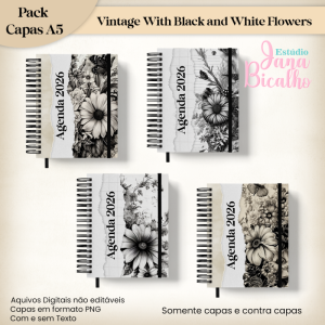 Pack Capas  Vintage With Black and White Flowers