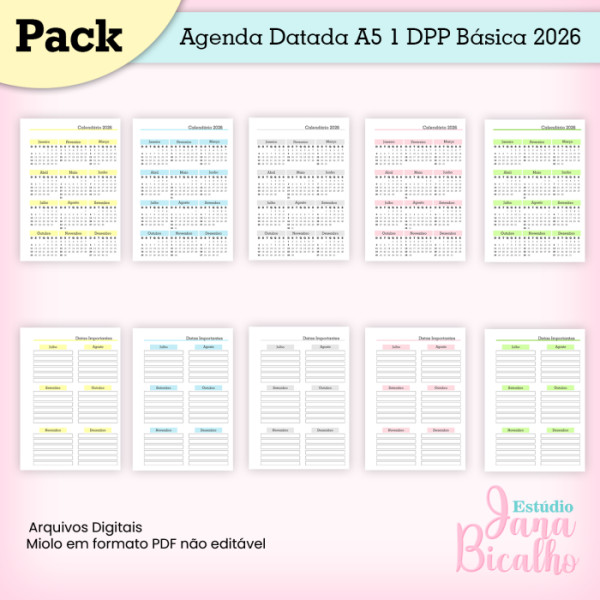 PACK Agenda Datada A5 1 DPP Básica 2026 - Imagem 2