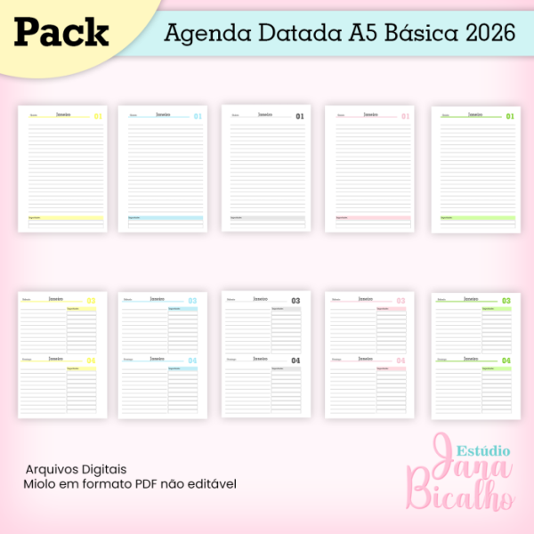 PACK Agenda Datada A5 Básica 2026 - Imagem 3