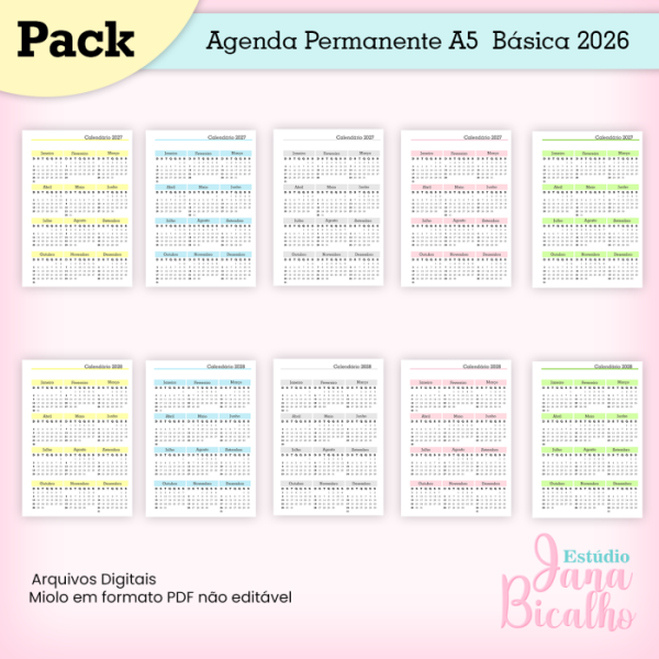 PACK Agenda Permanente A5 Básica 2026 - Imagem 5