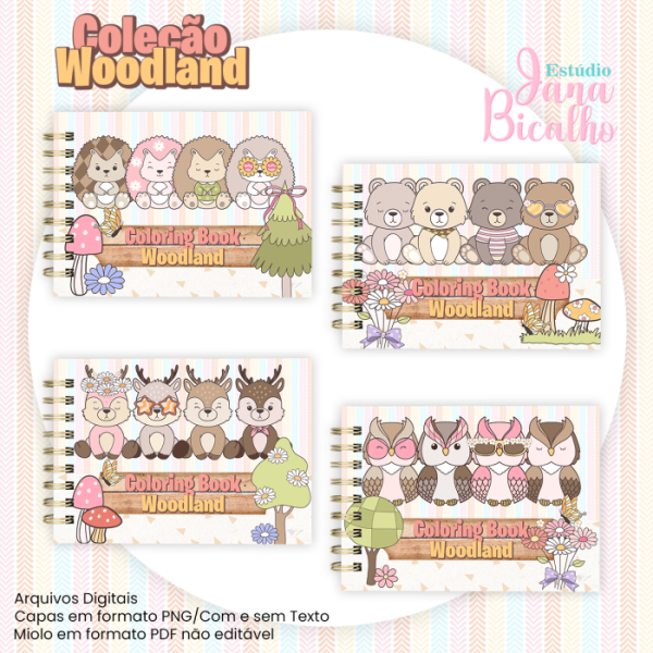 Livro A5 Para Colorir Horizontal Coleção Woodland - Imagem 2