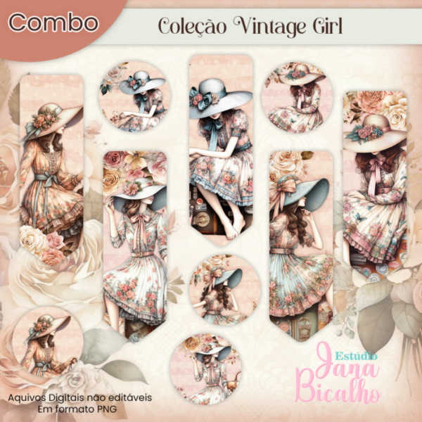 Combo Marca Páginas e Tags Coleção Vintage Girl