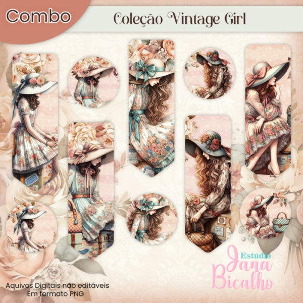 Combo Marca Páginas e Tags Coleção Vintage Girl - Imagem 2