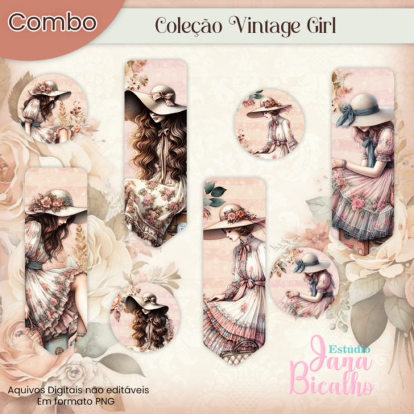 Combo Marca Páginas e Tags Coleção Vintage Girl - Imagem 3