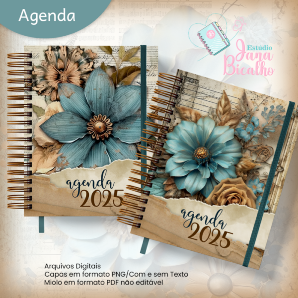 Agenda Datada A5 Blue and Bronze Dusty Floral