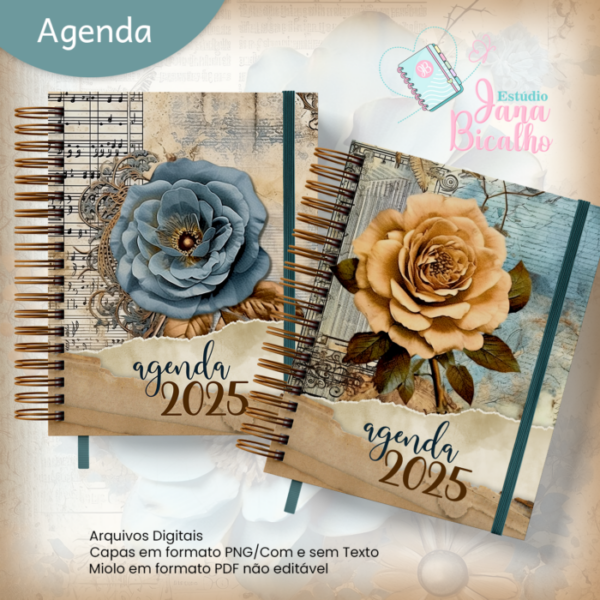 Agenda Datada A5 Blue and Bronze Dusty Floral - Image 2