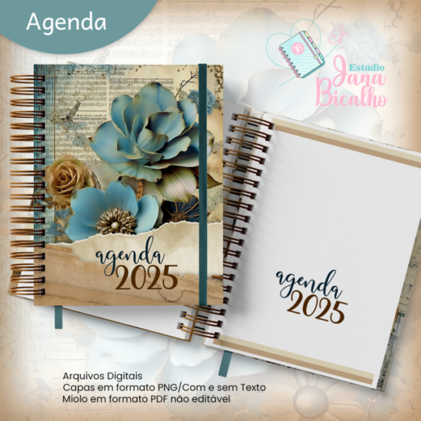 Agenda Datada A5 Blue and Bronze Dusty Floral - Image 3