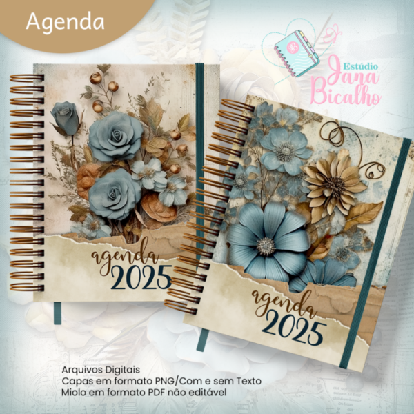 Agenda Permanente A5 Blue and Bronze Dusty Floral - Image 2