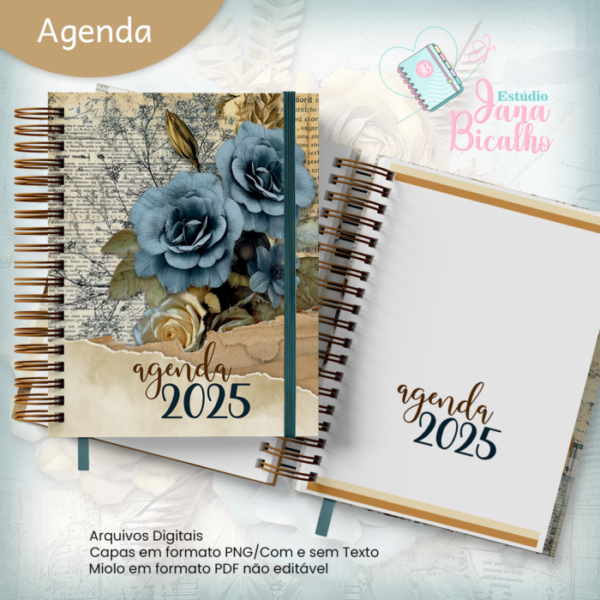 Agenda Permanente A5 Blue and Bronze Dusty Floral - Image 3