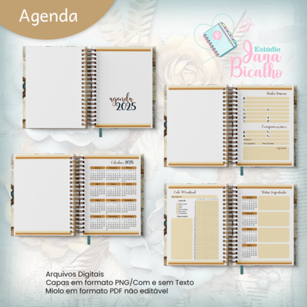 Agenda Permanente A5 Blue and Bronze Dusty Floral - Image 4