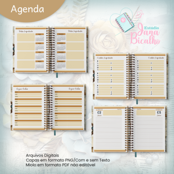 Agenda Permanente A5 Blue and Bronze Dusty Floral - Image 5