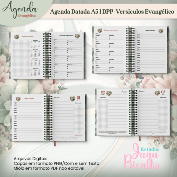 Agenda Datada A5 1 DPP Floral Versículos Evangélico - Image 3