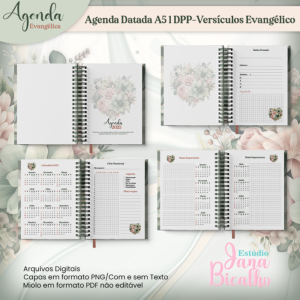 Agenda Datada A5 1 DPP Floral Versículos Evangélico - Image 2