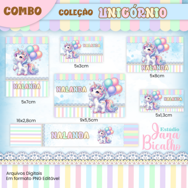 Combo Etiquetas Escolares e Rótulo para Lápis Coleção Unicórnio - Imagem 2