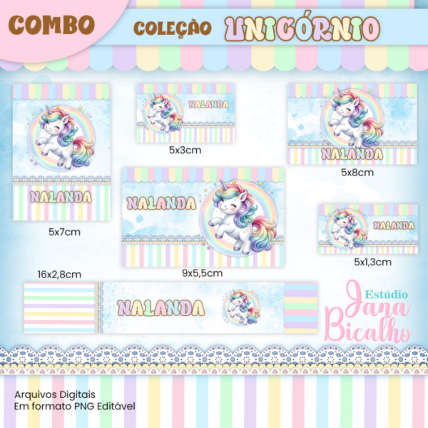 Combo Etiquetas Escolares e Rótulo para Lápis Coleção Unicórnio - Imagem 3