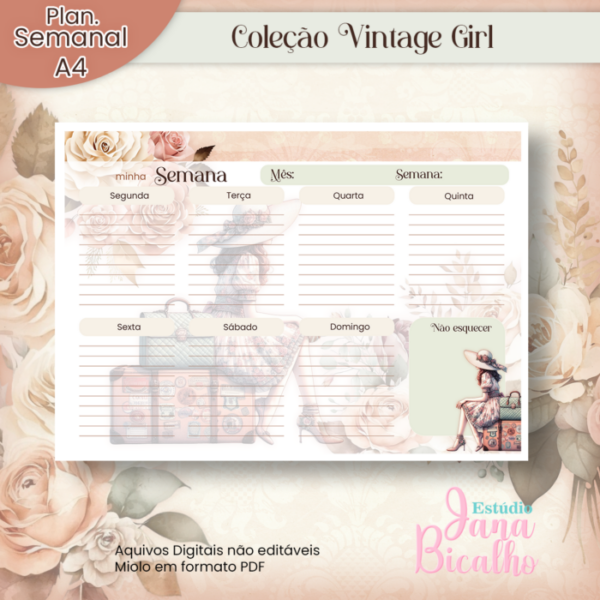 Planejamento Semanal A4 Coleção Vintage Girl