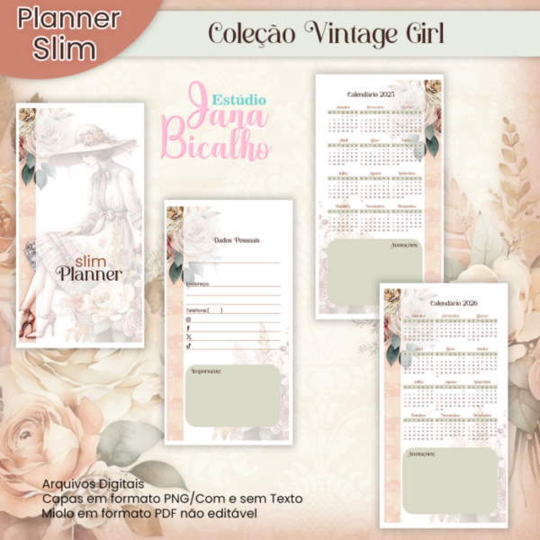 Slim Planner Datado Coleção Vintage Girl - Image 2