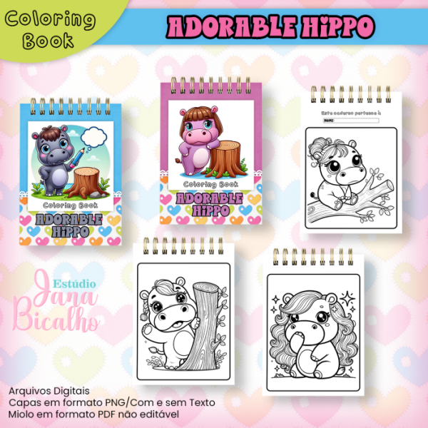 Caderno A5 Para Colorir Adorable Hippo - Image 2