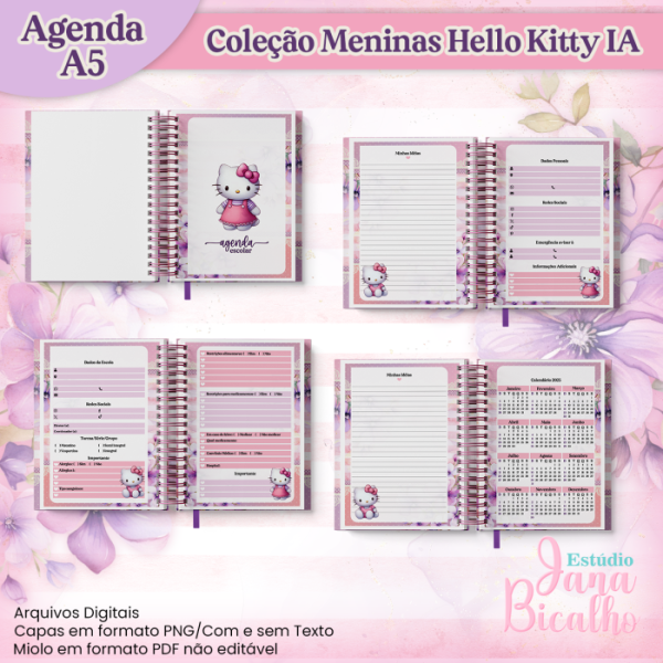 Agenda Escolar A5 Coleção Meninas Hello Kitty IA - Image 2