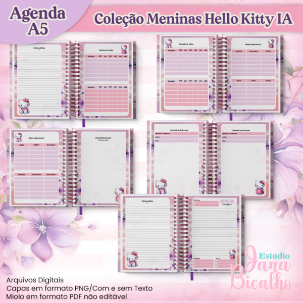 Agenda Escolar A5 Coleção Meninas Hello Kitty IA - Image 3