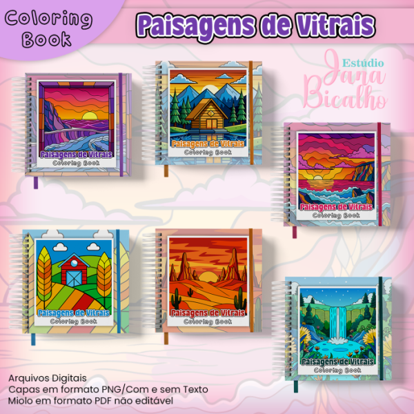 Caderno Para Colorir Paisagens de Vitrais - 18x18cm