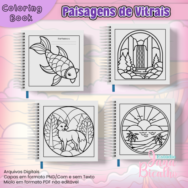 Caderno Para Colorir Paisagens de Vitrais - 18x18cm - Imagem 2