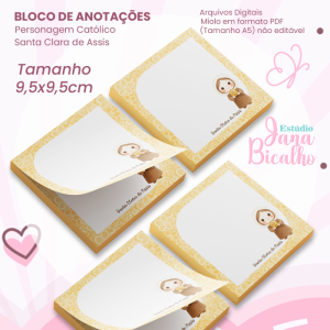 Bloco de Anotações 9,5x9,5cm Personagem Católico-Santa Clara de Assis
