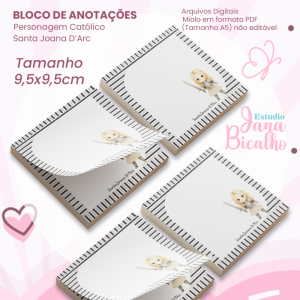 Bloco de Anotações 9,5x9,5cm Personagem Católico-Santa Joana D'arc