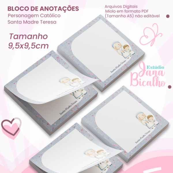 Bloco de Anotações 9,5x9,5cm Personagem Católico-Santa Madre Teresa
