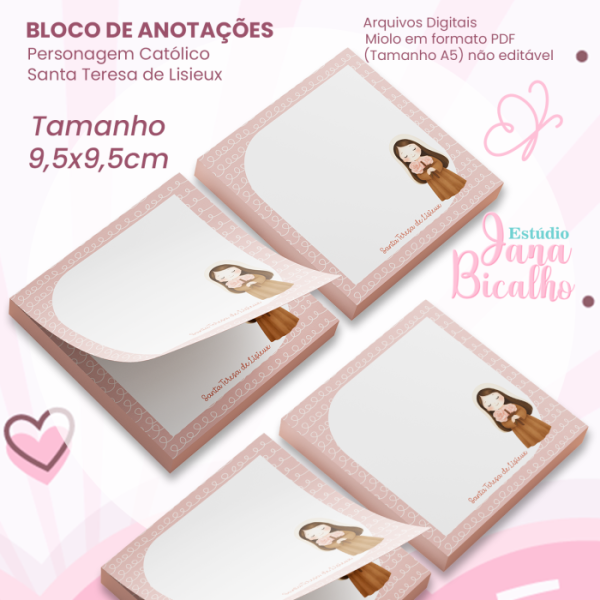 Bloco de Anotações 9,5x9,5cm Personagem Católico-Santa Teresa de Lisieux