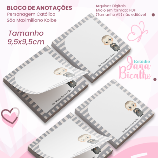 Bloco de Anotações 9,5x9,5cm Personagem Católico-São Maximiliano Kolbe