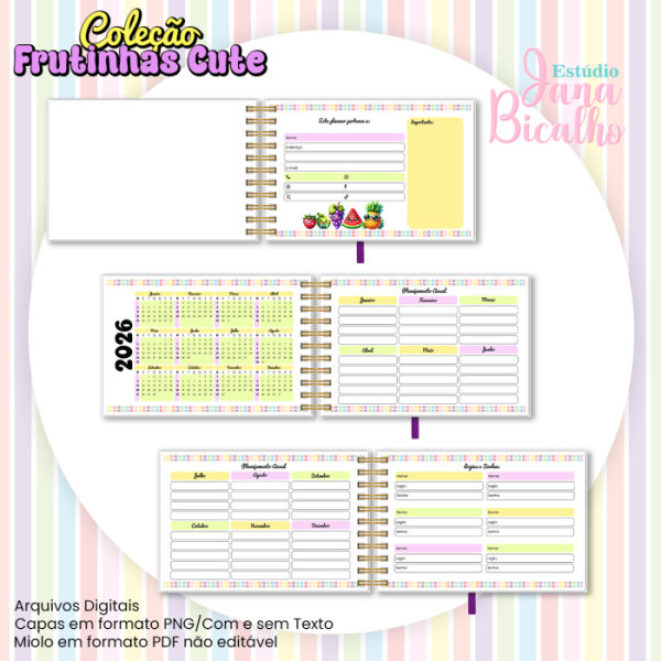 Planner Semanal Horizontal A5 Coleção Frutinhas Cute-N1 - Imagem 2