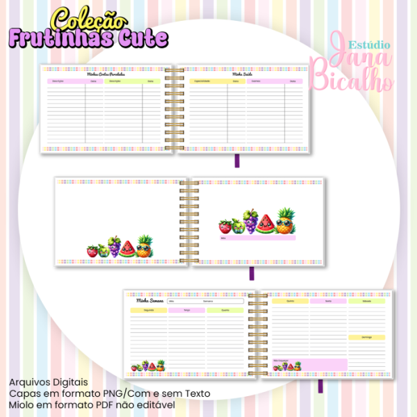 Planner Semanal Horizontal A5 Coleção Frutinhas Cute-N1 - Imagem 3