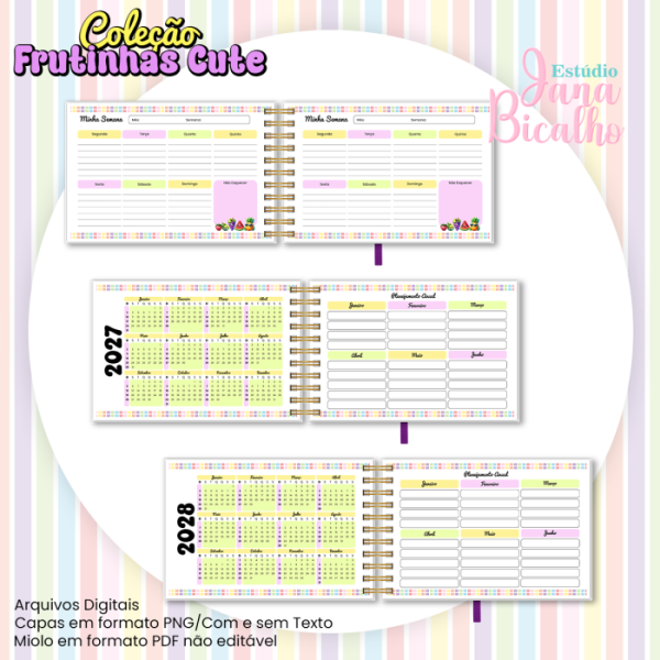 Planner Semanal Horizontal A5 Coleção Frutinhas Cute-N1 - Imagem 4
