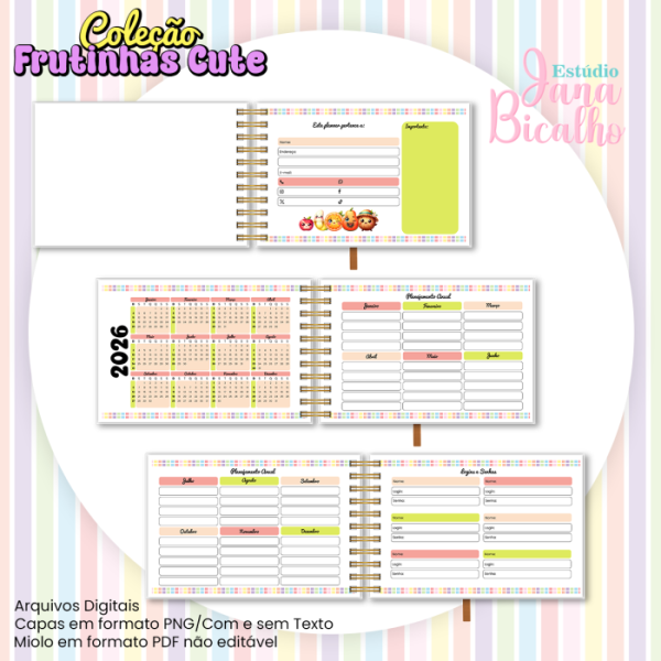 Planner Semanal Horizontal A5 Coleção Frutinhas Cute-N2 - Imagem 2