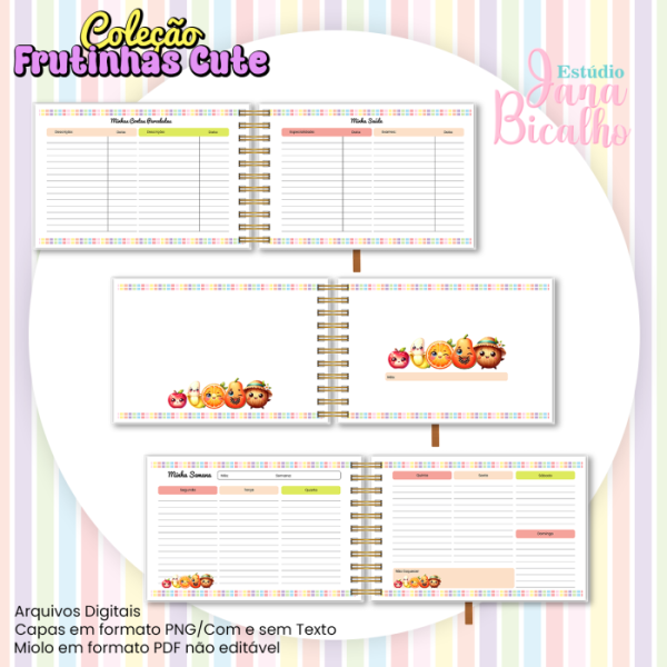 Planner Semanal Horizontal A5 Coleção Frutinhas Cute-N2 - Imagem 3