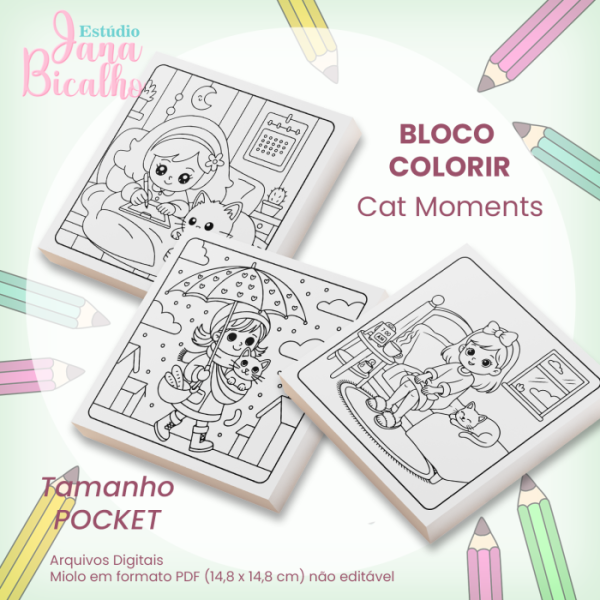 Bloco Pocket para Colorir 14,8x14,8cm Cat Moments - Imagem 2