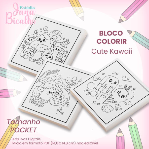 Bloco Pocket para Colorir 14,8x14,8cm Cute Kawaii - Imagem 2