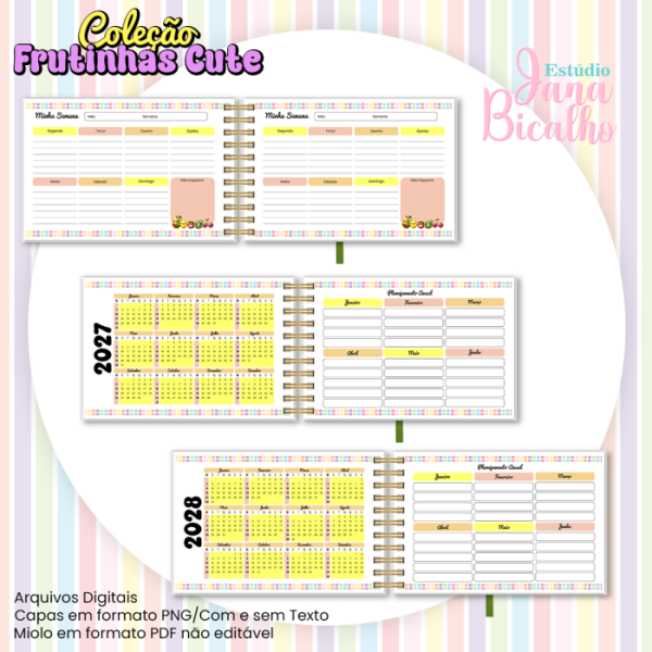 Planner Semanal Horizontal A5 Coleção Frutinhas Cute-N3 - Imagem 4