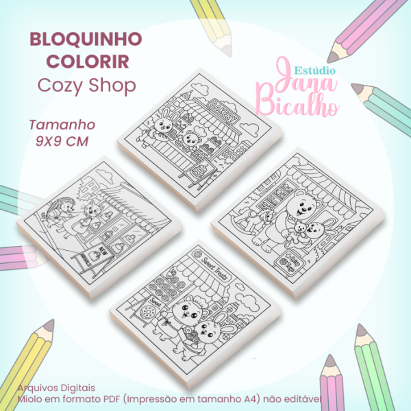 Bloquinho para Colorir 9x9cm Cozy Shop - Imagem 2