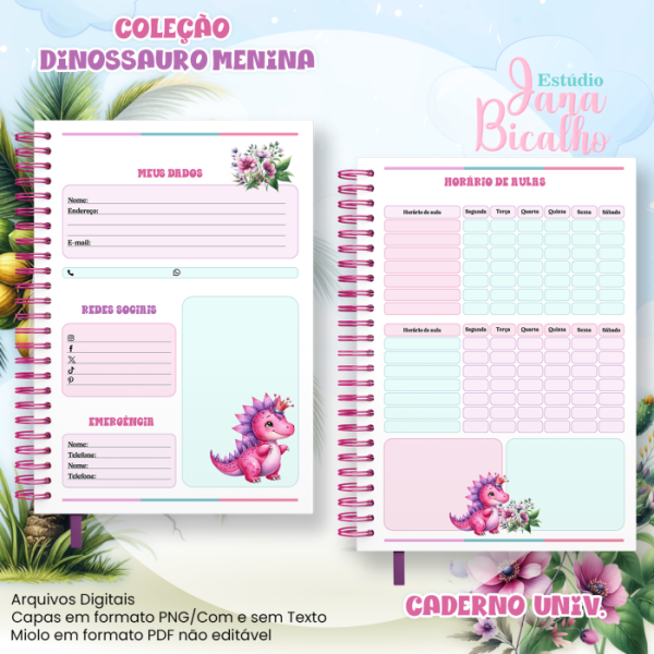 Caderno Universitário Coleção Dinossauro Menina - Imagem 2