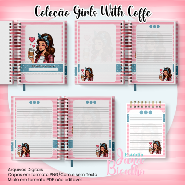 Caderno Pautado A5+Bloquinho A6 - Coleção Girls With Coffe N5 - Imagem 2