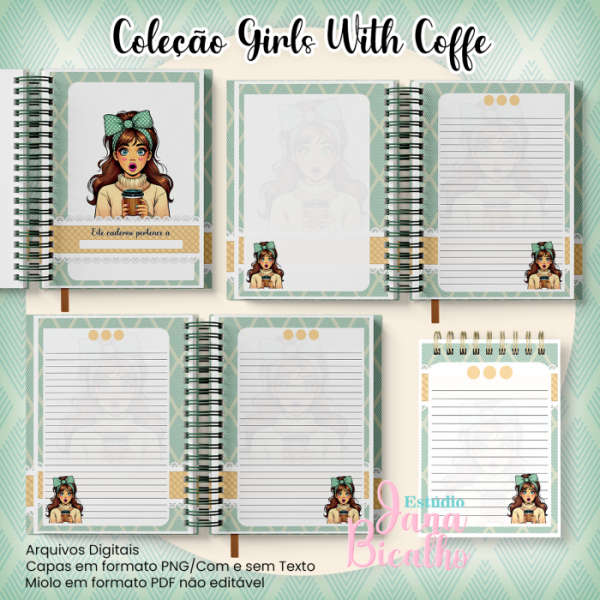 Caderno Pautado A5+Bloquinho A6 - Coleção Girls With Coffe N6 - Imagem 2