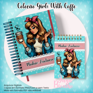 Caderno Pautado A5+Bloquinho A6 - Coleção Girls With Coffe N7