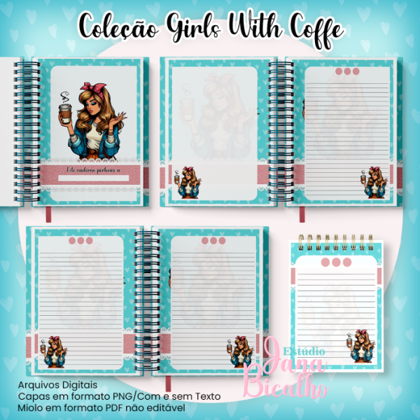 Caderno Pautado A5+Bloquinho A6 - Coleção Girls With Coffe N7 - Imagem 2