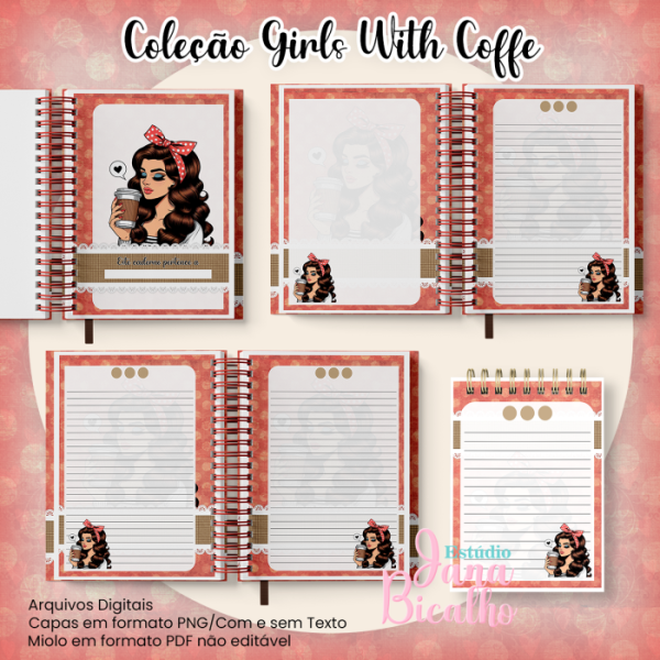Caderno Pautado A5+Bloquinho A6 - Coleção Girls With Coffe N8 - Imagem 2