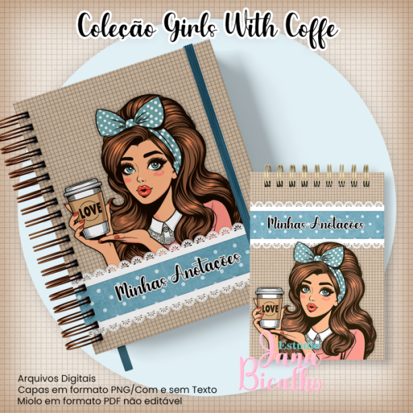 Caderno Pautado A5+Bloquinho A6 - Coleção Girls With Coffe N9